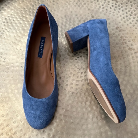 MARGAUX The Heel Suede Block Heels Pumps Shoes Blue Grey Size EU 39 Handmade - Picture 2 of 10